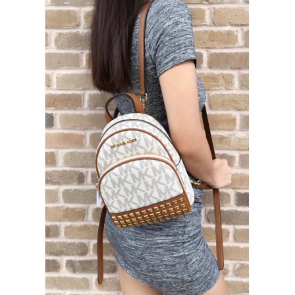 Michael Kors Abbey Tan and Vanilla Studded mini Backpack